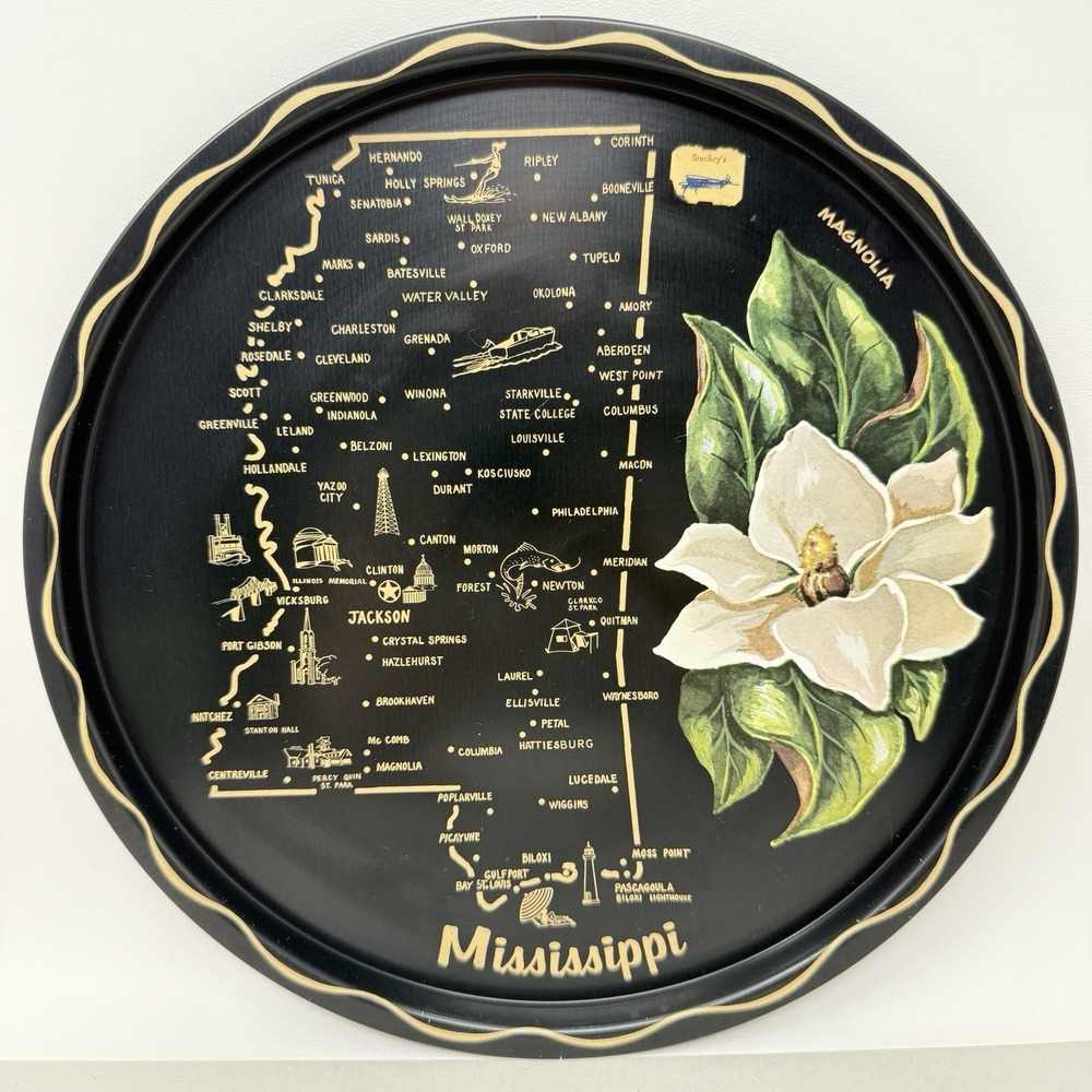 Vintage Mississippi State Tray MCM Kitschy Barware Graphic Souvenir Platter 11"